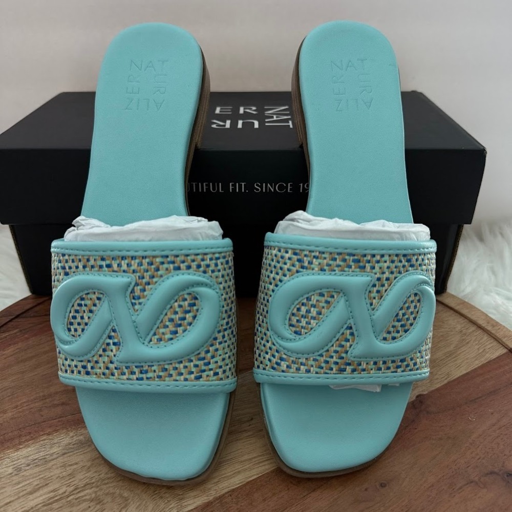 Naturalizer Genevieve2 Blue Leather  Womens 7.5 M Woven Slide Sandals J3369M2400